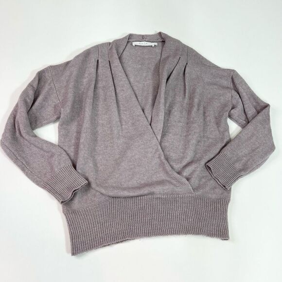 ASTR Pleated Wrap Sweater Women's Medium Plunge Neck Long Sleeve Relaxed Wool - Picture 1 of 11